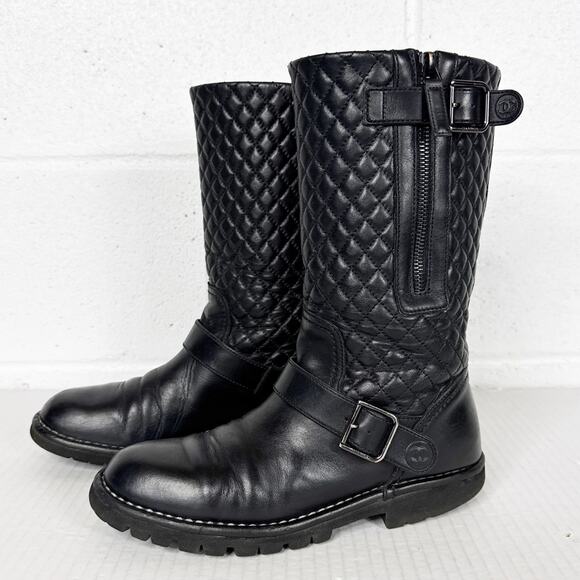 CHANEL Black Quilted Combat Boots - Picture 2 of 15